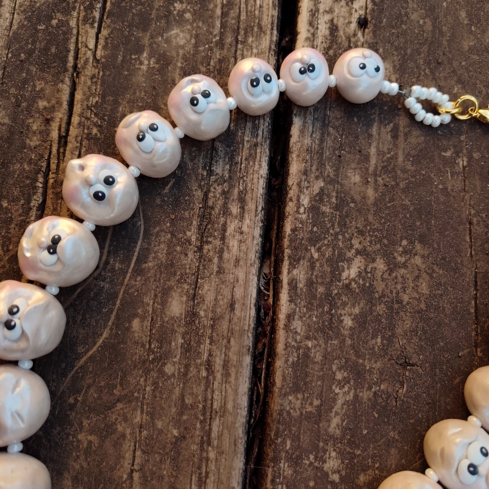 🌊🐚Pearl🐬Funny 🐚Face 🐚Necklace - Picture 10 of 14